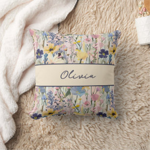 Cojín Decorativo Nombre de monograma de flor silvestre 