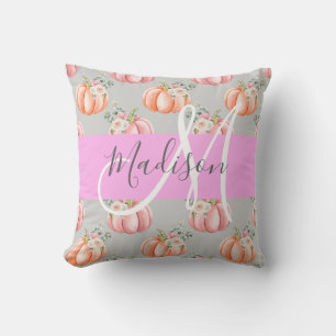 Cojín Decorativo Nombre de monograma gris floral femenino rosa melo