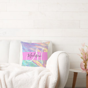 Cojín Decorativo Nombre de monograma irlandés holográfico de color