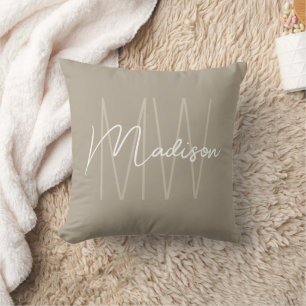 Cojín Decorativo Nombre de monograma moderno en beige