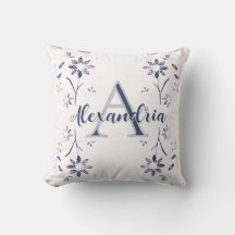 Nombre de monograma personalizado floral azul