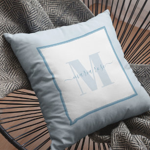 Cojín Decorativo Nombre de monograma simple azul moderno