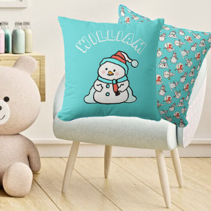 Cojín Decorativo Nombre de navidades Niños Snowman Turquesa