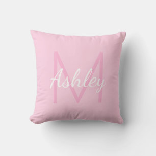 Cojín Decorativo Nombre de niña monogramado lindo Rosa suave y bl