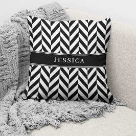 Cojín Decorativo Nombre de patrón blanco y negro elegante