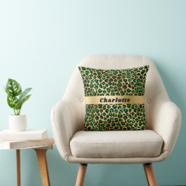 Cojín Decorativo Nombre de patrón de chita de oro verde leopardo