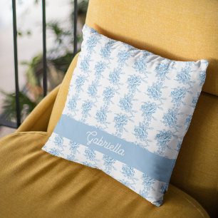 Cojín Decorativo Nombre de patrón floral de toile francés azul