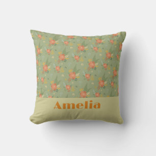 Cojín Decorativo Nombre de patrón floral verde menta beige pastel