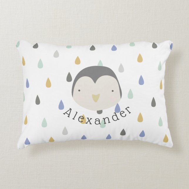 Cojín Decorativo Nombre de personalizable Pingüino Cute (Anverso)