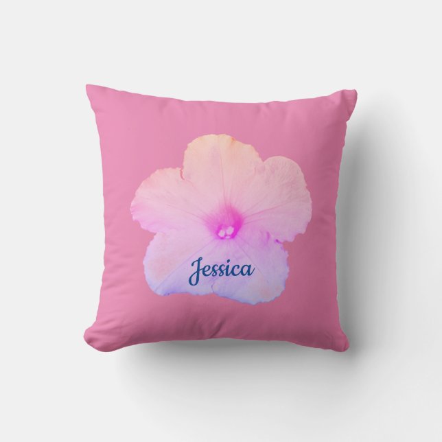 Cojín Decorativo Nombre de Petunia Rosa Floral Monograma Girly 2020 (Anverso)