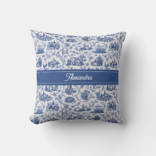 Cojín Decorativo Nombre de rama de rosa de toile francés azul