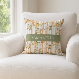 Cojín Decorativo Nombre de raya de melocotón floral cítrico naranja
