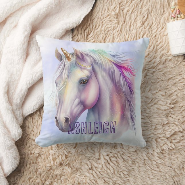 Cojín Decorativo Nombre de unicornio rosa púrpura (Manta)