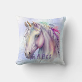 Cojín Decorativo Nombre de unicornio rosa púrpura
