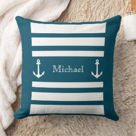 Cojín Decorativo Nombre Del Anclaje De Las Bandas Azul Y Blanca Náu