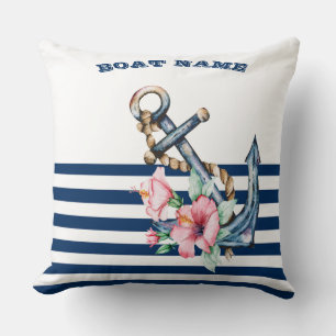 Cojín Decorativo Nombre del barco,Bandera azul de la Marina de los