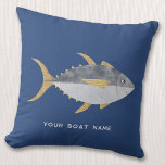 Cojín Decorativo Nombre del barco de pescado del atún<br><div class="desc">Pescado divertido del atuna con una sonrisa descarada,  perfecto para su barco o casa de playa. Arte original de Nic Squirrell. Cambie el nombre o el texto del barco para personalizar.</div>