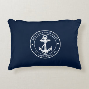 Cojín Decorativo Nombre del barco del ancla azul de la Marina Náuti