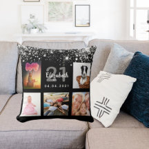 Nombre del collage de fotos del purpurina de plata