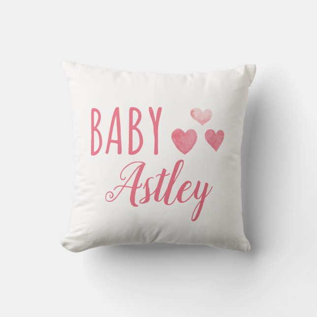 Cojín Decorativo Nombre del corazón de la bebé personalizada (Anverso)