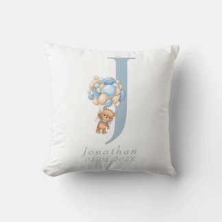 Cojín Decorativo Nombre del globo azul del oso de Teddy