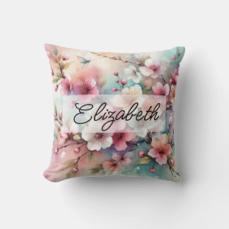 Cojín Decorativo Nombre del guión en las flores rosa de color de ag