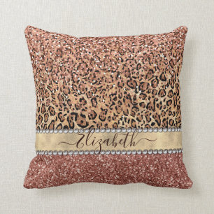 Cojín Decorativo Nombre del leopardo Rosa Purpurina dorado personal