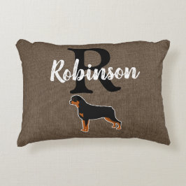 Cojín Decorativo Nombre del Monograma Rústico Rottweiler Rottie