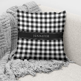 Cojín Decorativo Nombre del patrón de Gingham en blanco y negro rus