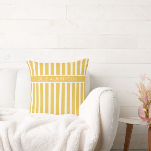 Cojín Decorativo Nombre del Personalizable rayado amarillo de veran