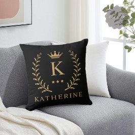 Cojín Decorativo Nombre del personalizar y Monograma inicial de oro