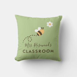 Cojín Decorativo Nombre del profesor Abeja de aula Verde polvorient