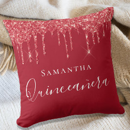 Cojín Decorativo Nombre del purpurina rojo Quinceanera