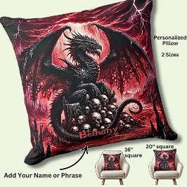 Cojín Decorativo Nombre, Dragón de Fuego Fantasía con Calaveras