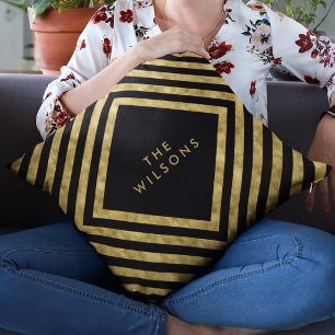 Cojín Decorativo Nombre elegante negro Patrón de líneas cuadradas g