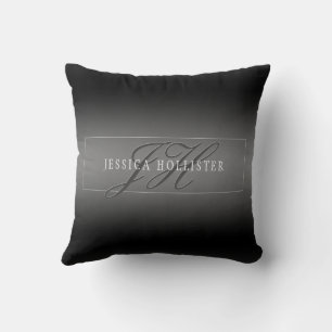 Cojín Decorativo Nombre elegante y iniciales monogramadas Negro y