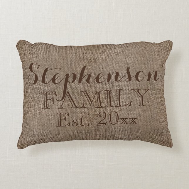 Cojín Decorativo Nombre familiar Burlap Rustic (Anverso)
