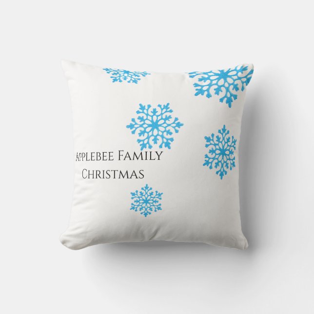 Cojín Decorativo Nombre familiar moderno copo de nieve azul purpuri (Anverso)