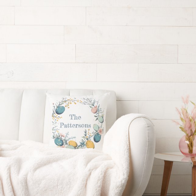 Cojín Decorativo Nombre familiar personalizado Huevo floral Wreath  (Sofá)