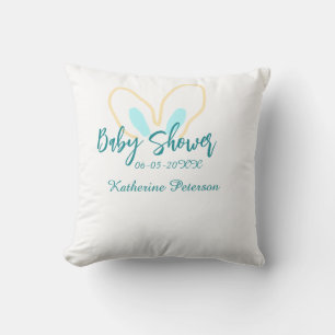 Cojín Decorativo nombre fecha baby shower azul amarillo tierno orej