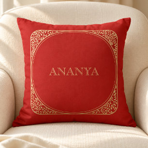 Cojín Decorativo Nombre floral rojo de Annaprashan