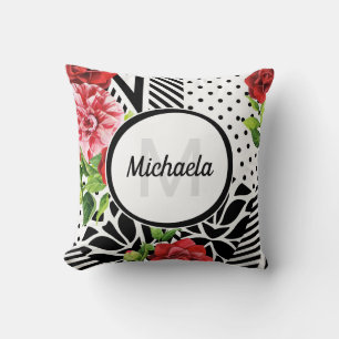 Cojín Decorativo Nombre geométrico floral rojo