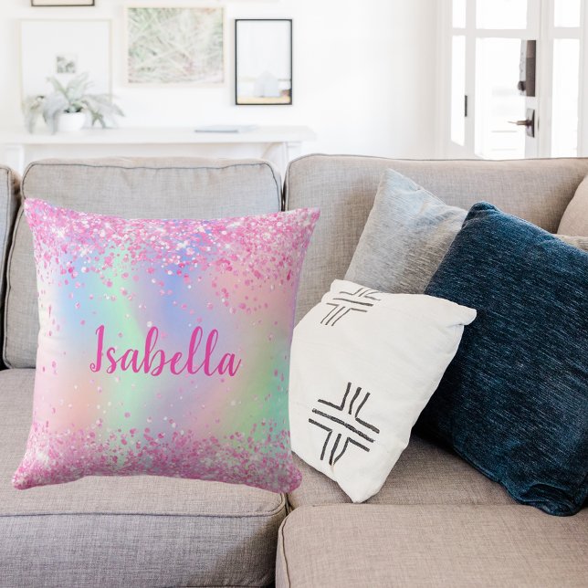 Cojín Decorativo Nombre holográfico rosa púrpura (Subido por el creador)