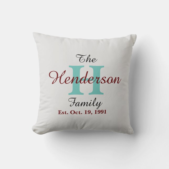Cojín Decorativo Nombre inicial gris de familia personalizada (Anverso)