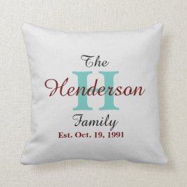 Cojín Decorativo Nombre inicial gris de familia personalizada