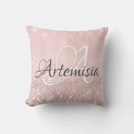 Cojín Decorativo Nombre inicial rosa gris rosa Rubor blanco
