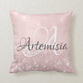 Cojín Decorativo Nombre inicial rosa gris rosa Rubor blanco