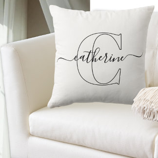 Cojín Decorativo Nombre Monograma Blanco Negro Moderno Script Minim