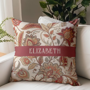 Cojín Decorativo Nombre Monograma de Chintz Floral Victoriano Beige