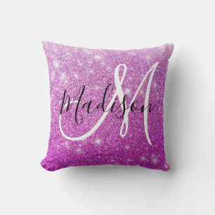 Cojín Decorativo Nombre monograma destellos purpura femenino y glam